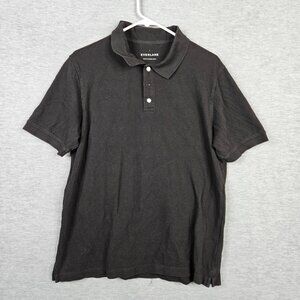Everlane Men's Black Quarter Button Up Short Sleeve Cotton Polo Shirt Sz L